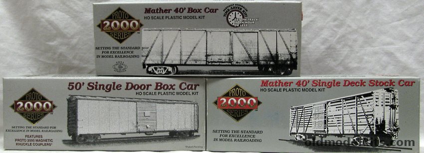 Life-Like 1/87 Life-Like Proto 2000 CB&Q Burlington Route 50  Foot Single Door Box Car / Manufacturers Railway MRS Mather 40 Foot Box Car / Northern Pacific Mather 40 Foot Single Deck Stock Car - HO Kits With Trucks plastic model kit